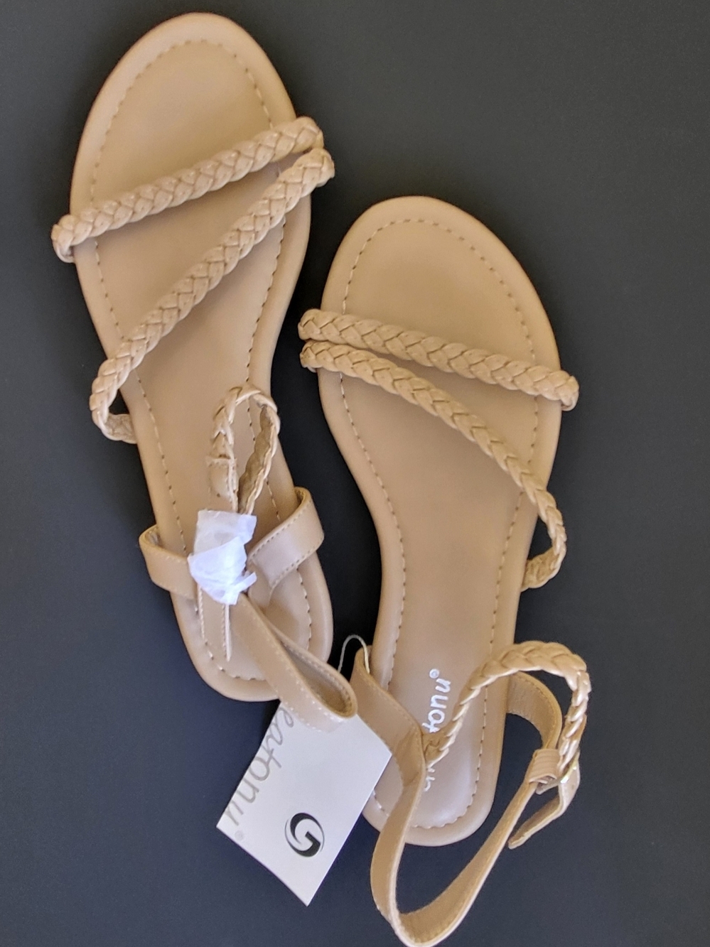 Braided Strap Women's Sandals in Beige - Casual Ankle Strap